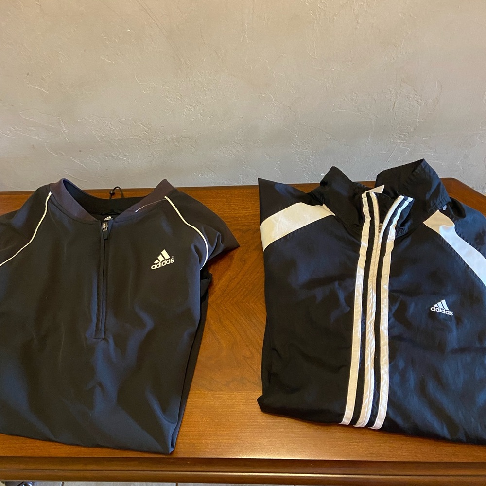 adidas Black Pullover and Zip-Front Track Jacket Set with White Stripes